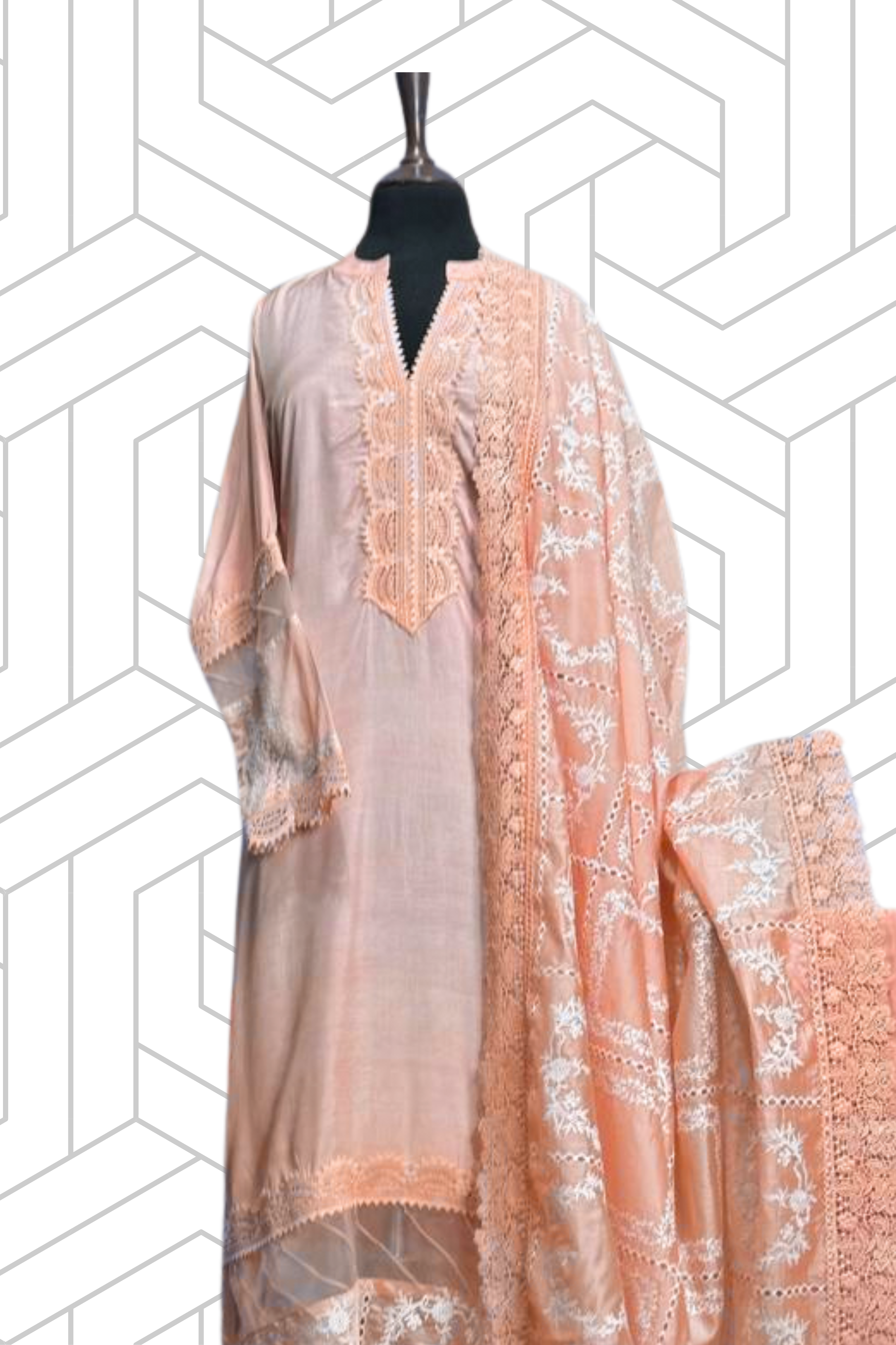 Cotton Silk Suit – Embroidered Borders Paired with Organza Dupatta